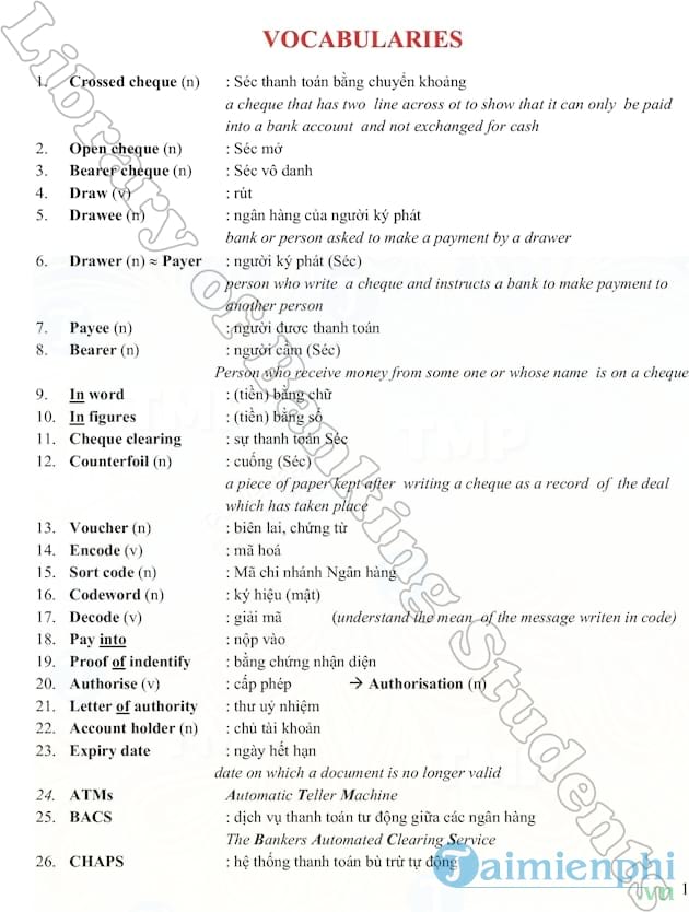 Thuật ngữ tiếng Anh ngành Ngân hàng