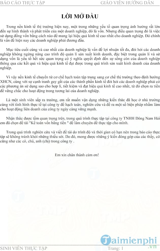 Kế toán vốn bằng tiền tại công ty TNHH Đông Nam Hải