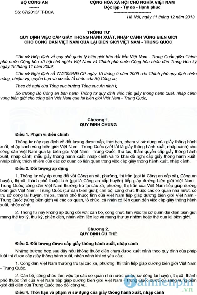 Thông tư 67/2013/TTBCA