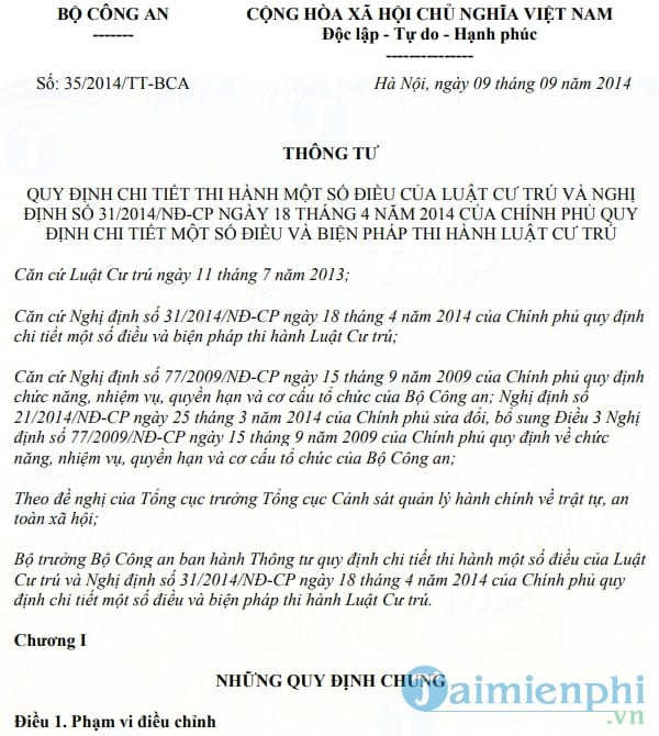 Thông tư số 35/2014/TT BCA