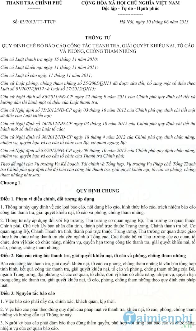 Thông tư 03/2013/TT TTCP