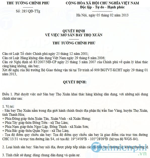 Quyết định 285/QĐ TTg