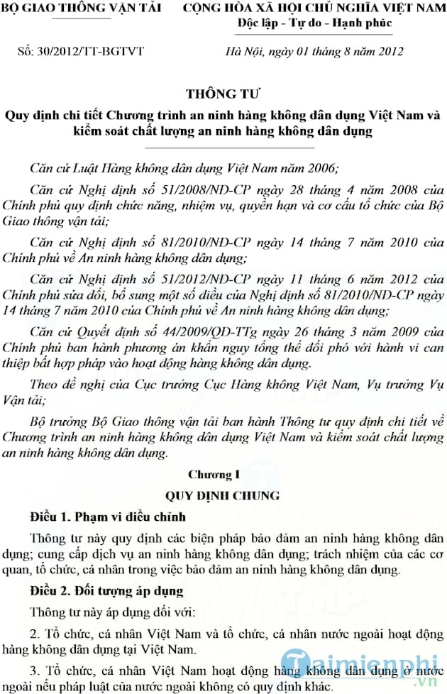 Thông tư số 30/2012/TT BGTVT