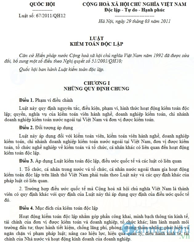 Luật kiểm toán độc lập số 67/2011/QH12