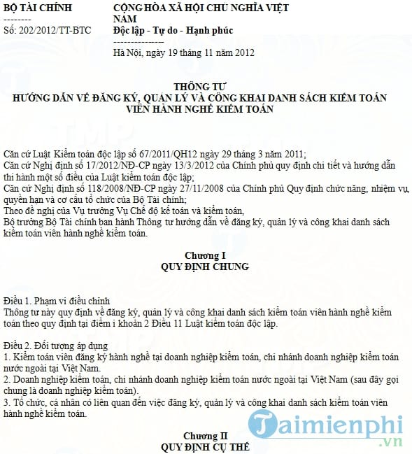 Thông tư 202/2012/TT BTC