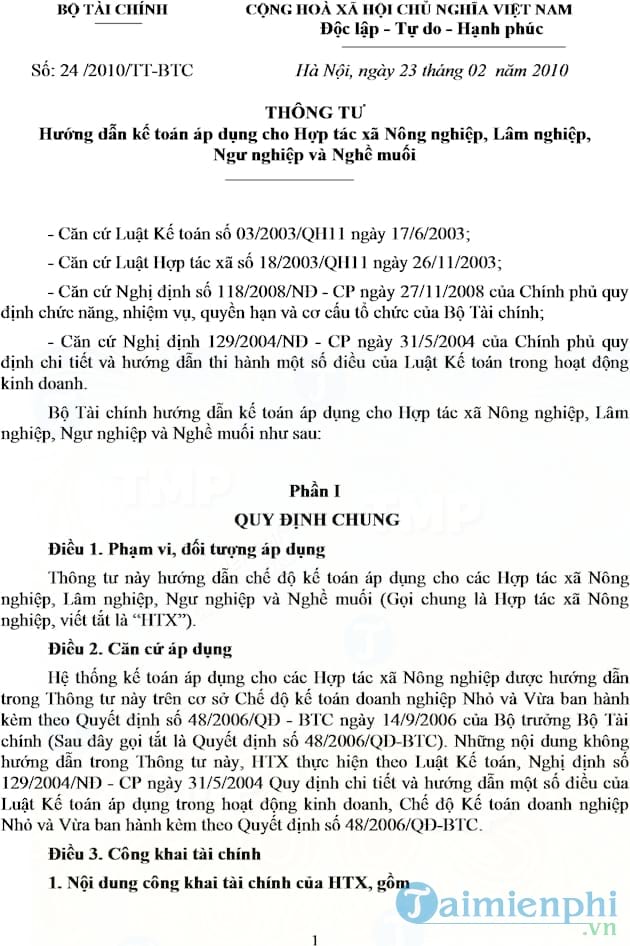 Thông tư số 24/2010/TT BTC