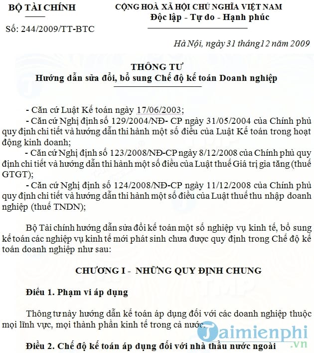 Thông tư số 244/2009/TT BTC