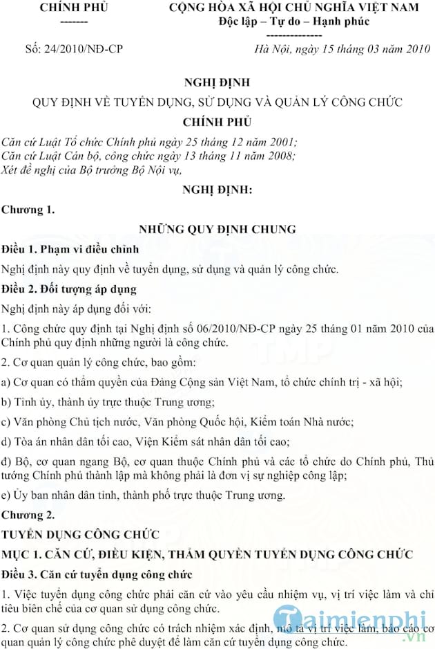 Nghị định quy định về quản lý công chức số 24/2010/NĐ CP