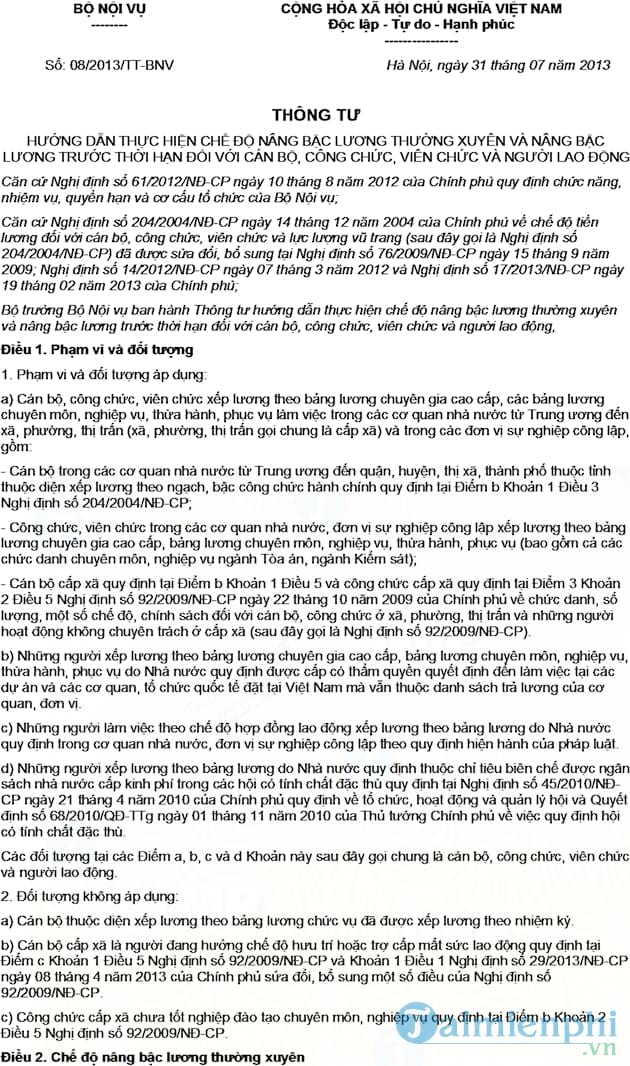 Thông tư 08/2013/TT BNV