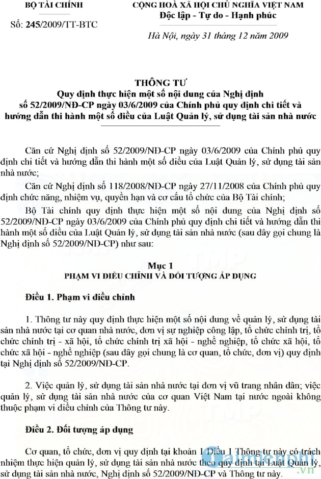 Thông tư số 245/2009/TT BTC