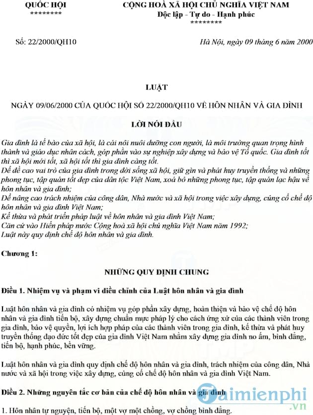Luật Hôn nhân và Gia đình số 22/2000/QH10