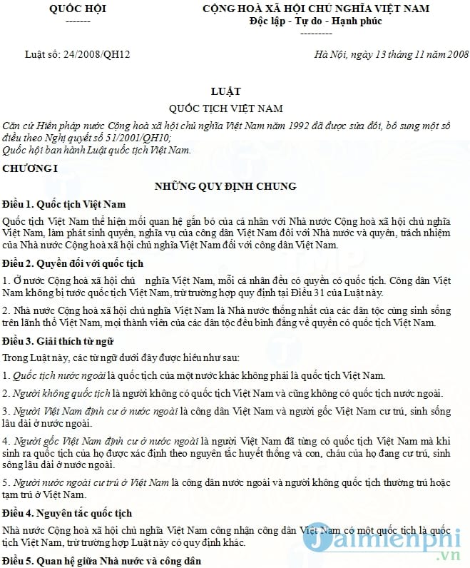 Luật Quốc tịch Việt Nam số 24/2008/QH12