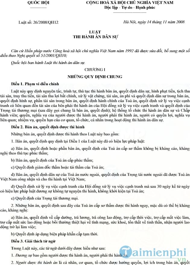 Luật thi hành án dân sự số 26/2008/QH12