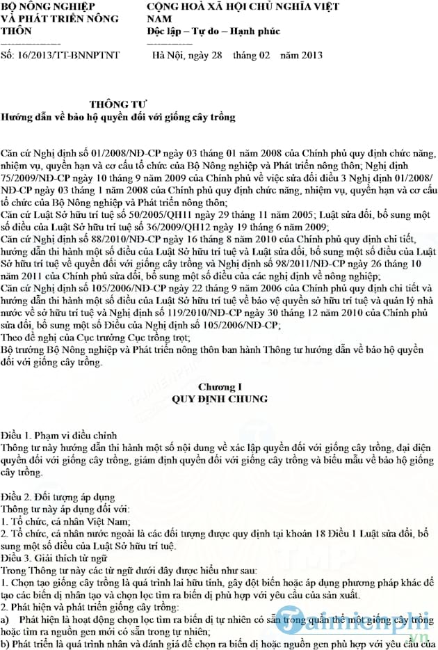 Thông tư 16/2013/TT BNNPTNT