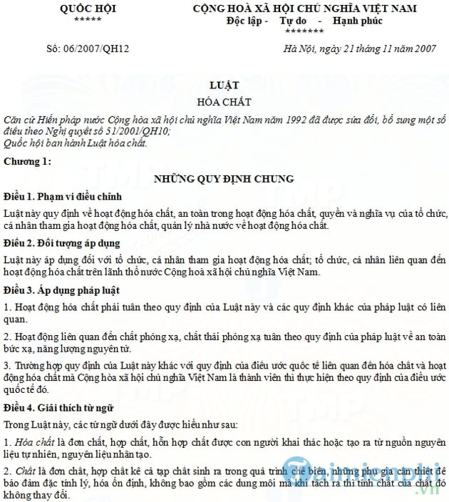 Luật Hóa chất số 06/2007/QH12