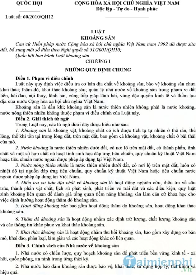 Luật Khoáng sản số 60/2010/QH12