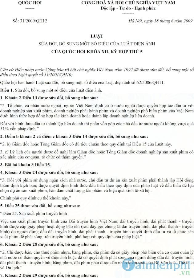 Luật điện ảnh số 31/2009/QH12