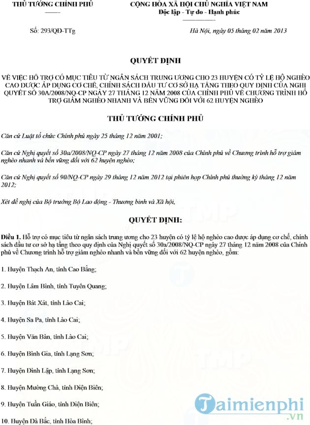 Quyết định 293/2013/QĐ TTg