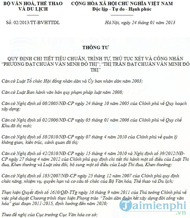 Thông tư 02/2013/TT BVHTTDL