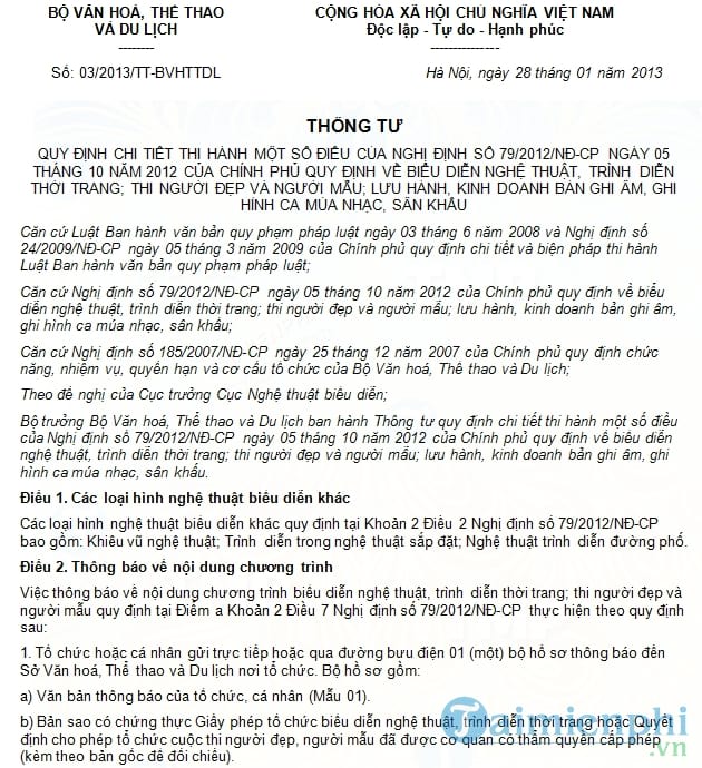Thông tư 03/2013/TT BVHTTDL
