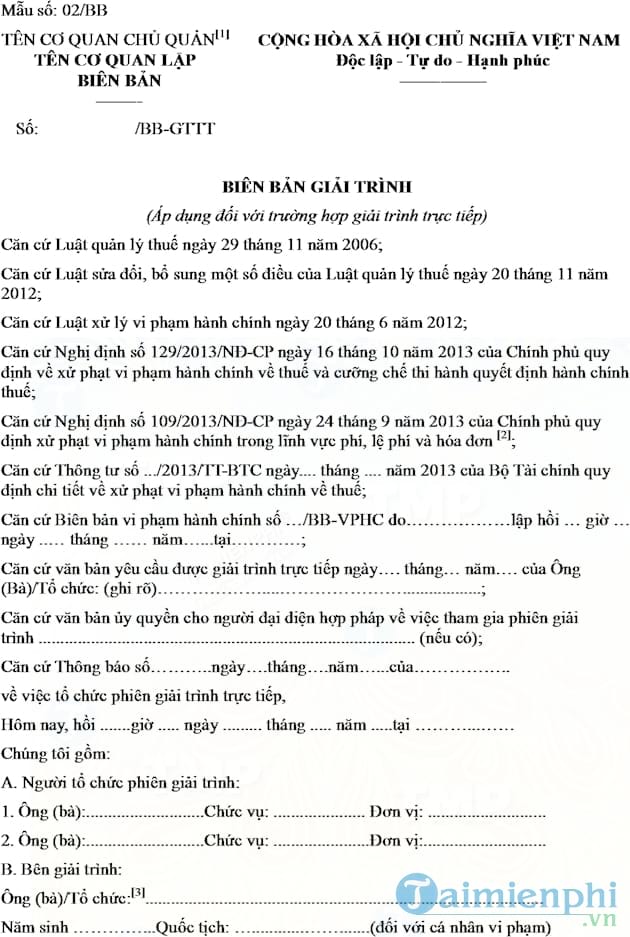 Biên bản giải trình