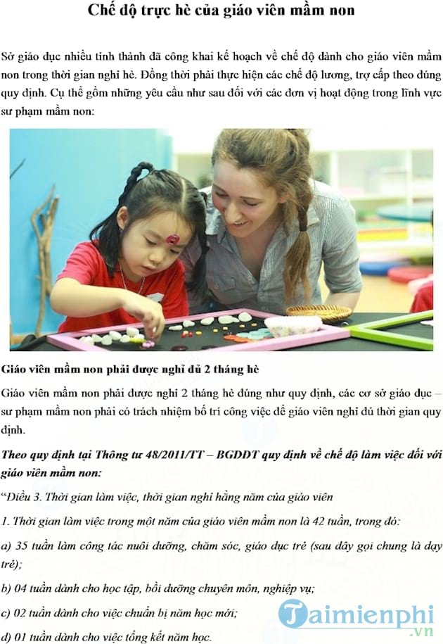 Chế độ trực hè của giáo viên