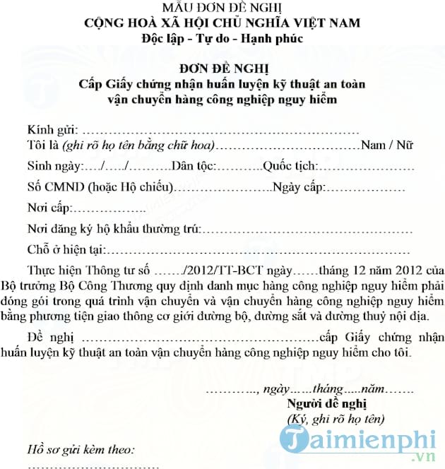 Mẫu đơn đề nghị