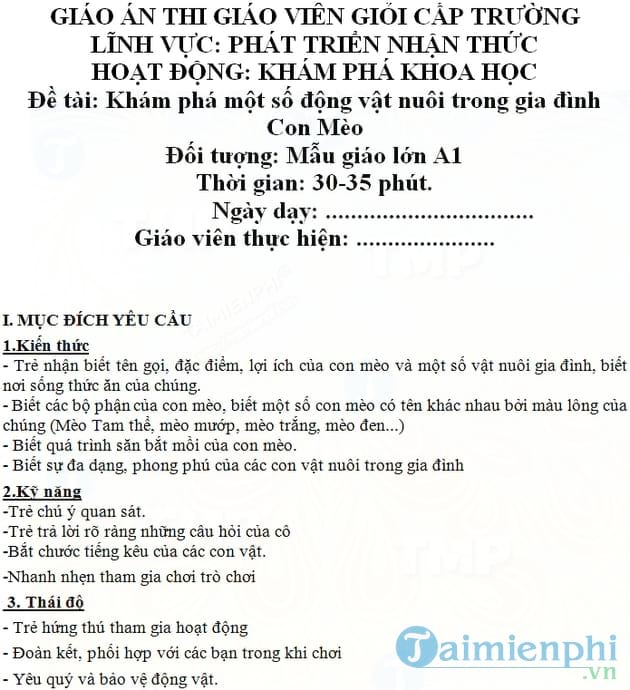 Giáo án KPKH chủ đề động vật nuôi trong gia đình