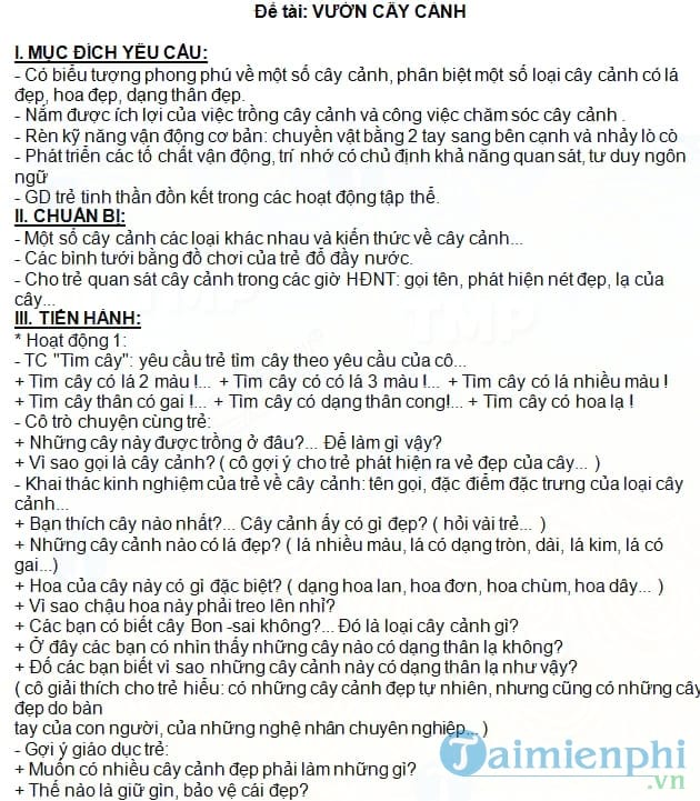 Giáo án mầm non chủ đề Vườn cây cảnh