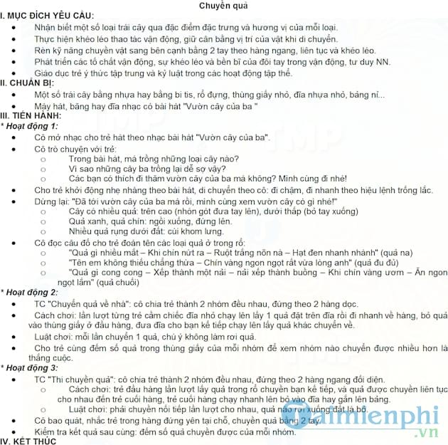 Giáo án mầm non chủ đề Chuyền quả