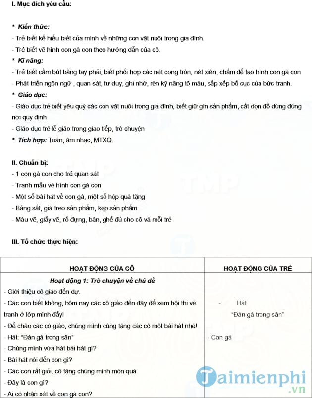 Giáo án vẽ con gà