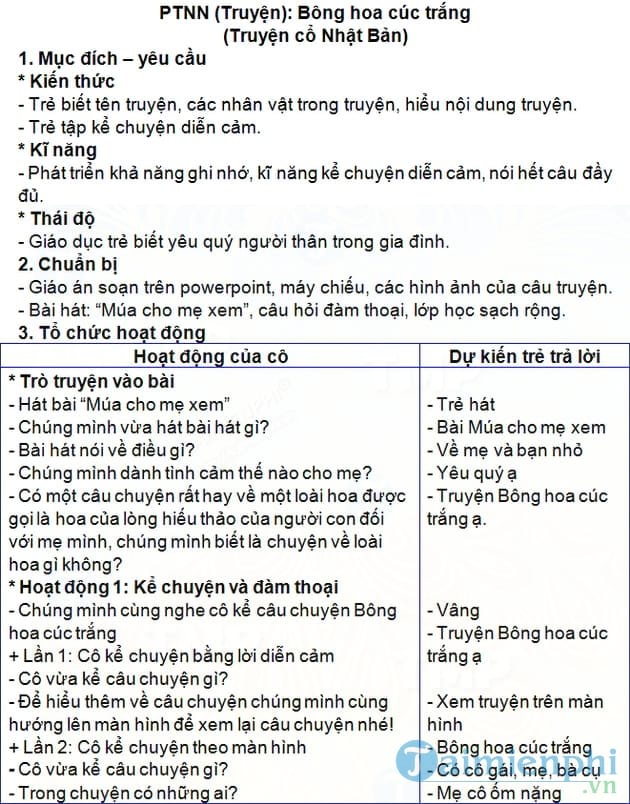 Giáo án truyện bông hoa cúc trắng