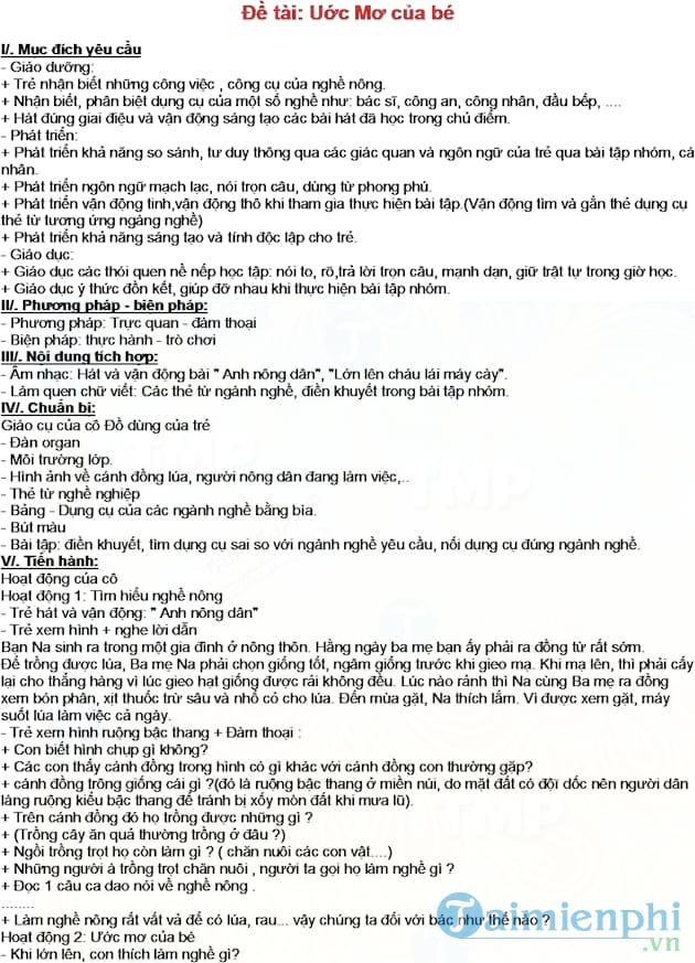 Giáo án mầm non chủ đề Ước mơ của bé