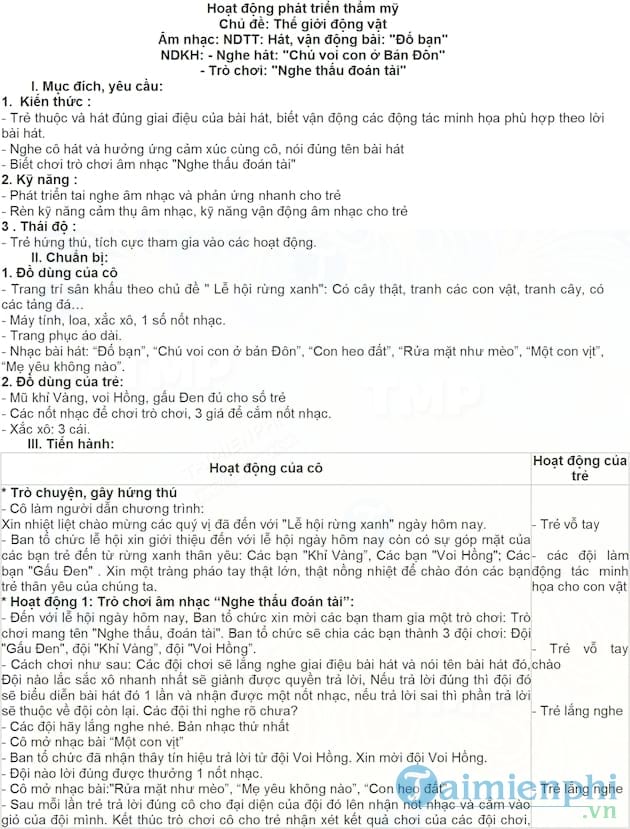 Giáo án âm nhạc vận động bài đố bạn