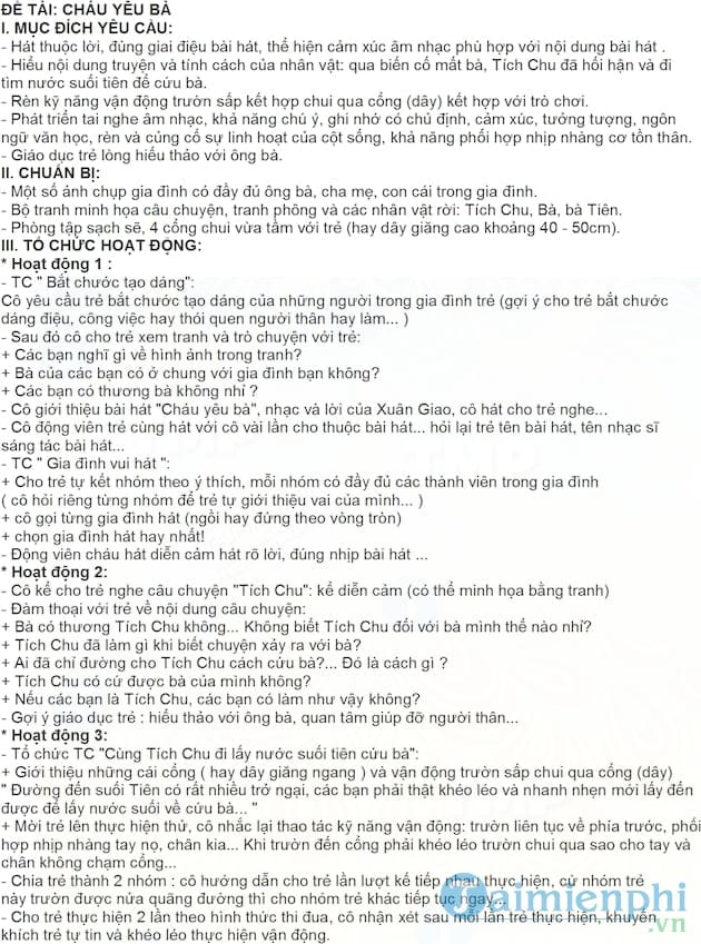 Giáo án âm nhạc vận động bài cháu yêu bà