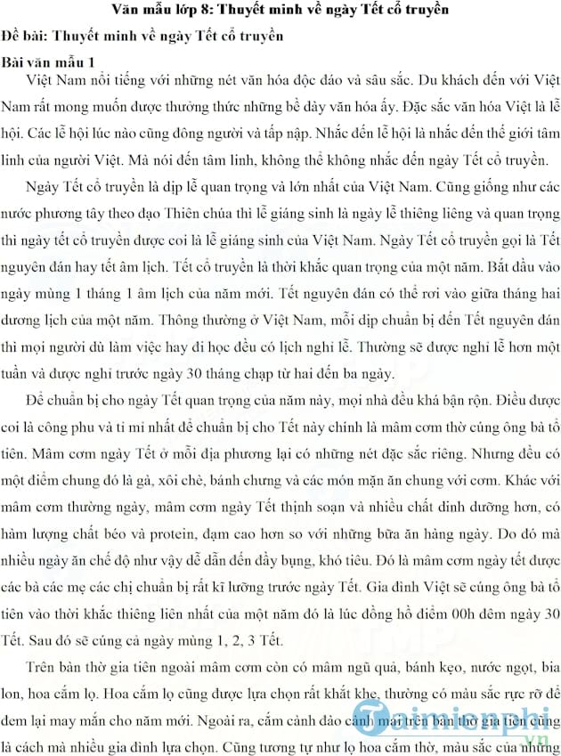 Văn mẫu Thuyết minh về ngày Tết cổ truyền