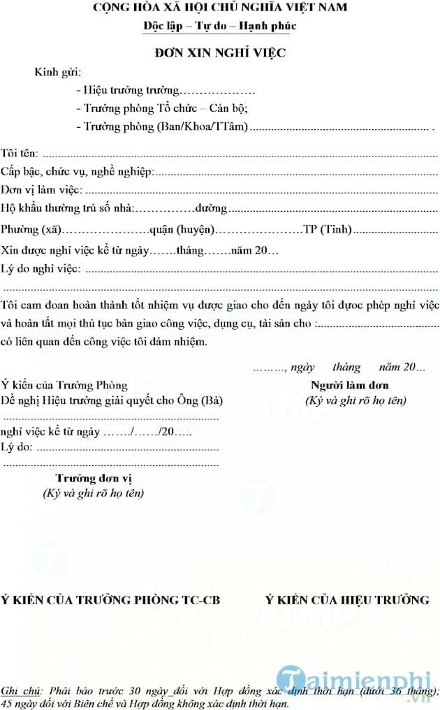 Mẫu đơn xin nghỉ việc của cán bộ công chức