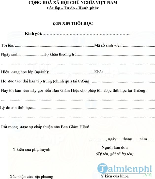 Đơn xin thôi học