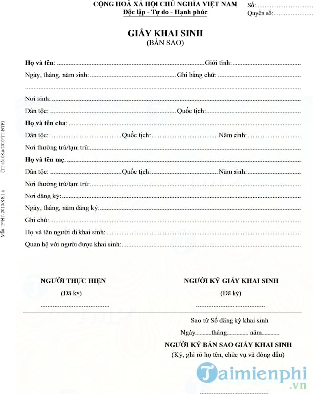 Giấy khai sinh bản sao