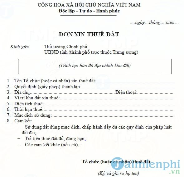 Mẫu đơn xin thuê đất