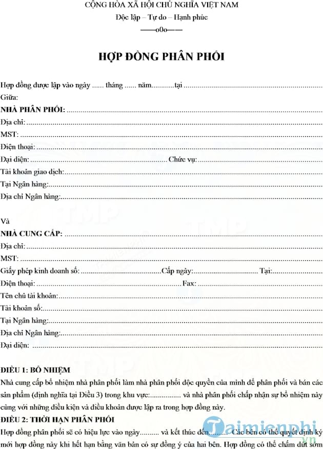 Mẫu hợp đồng phân phối hàng hóa