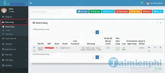 Phần mềm quản lý Khách hàng Facework
