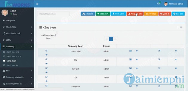 Phần mềm quản lý sản xuất Facework