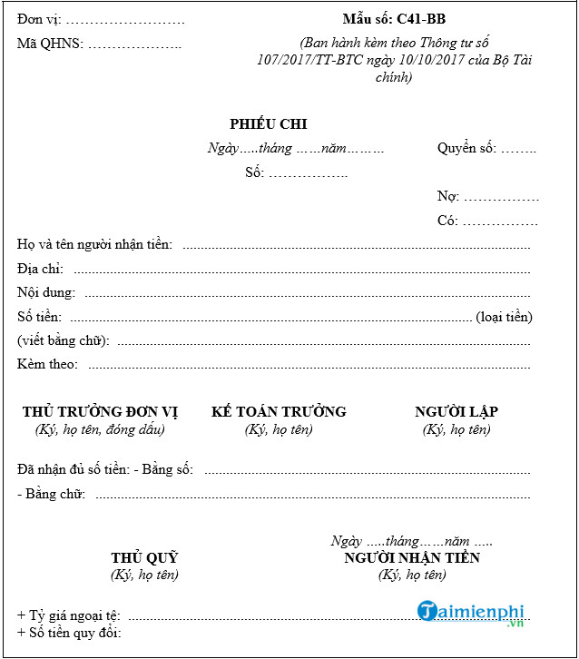 tai mau phieu chi tien moi nhat 2019