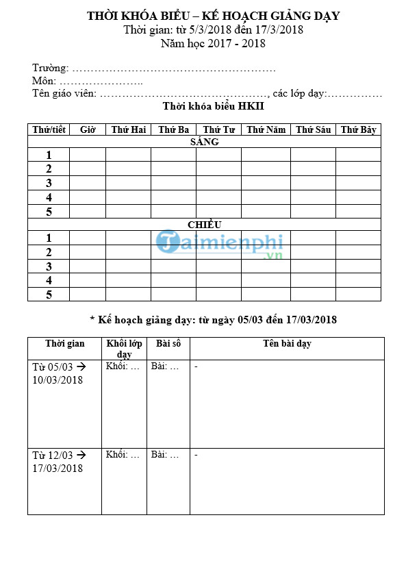 mau thoi khoa bieu cho giao vien