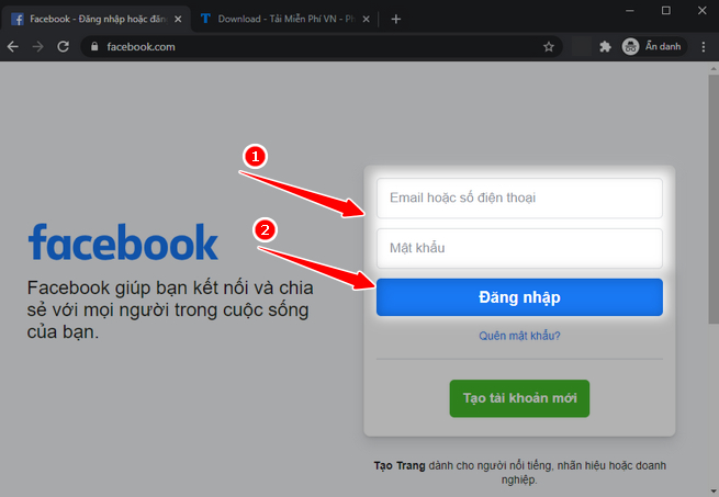 cach dang nhap facebook