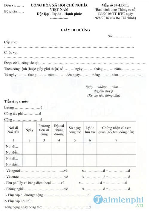 Mẫu giấy đi đường