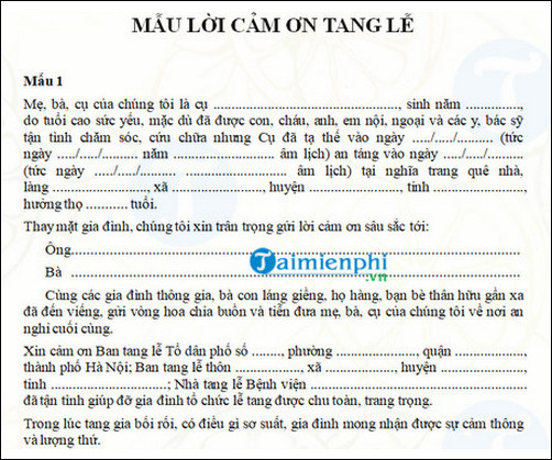 mau loi cam on dung trong tang le