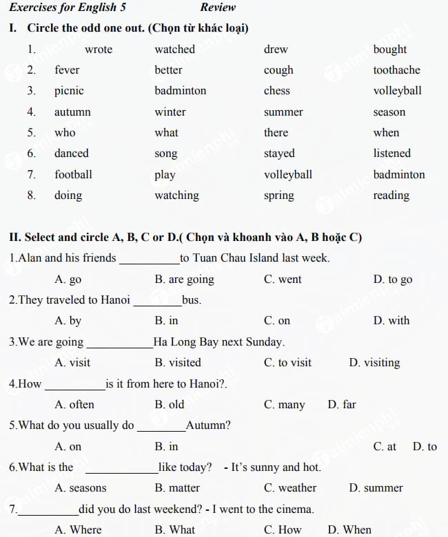 Bài tập hè môn Tiếng Anh lớp 5 lên lớp 6