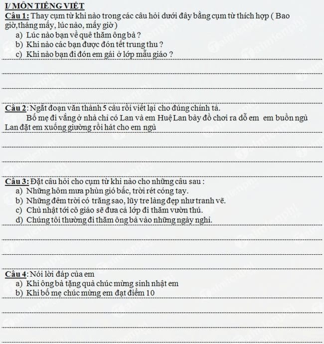 Bài tập ôn hè lớp 2 môn Toán, Tiếng Việt